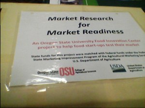 great display of a project to help start-ups test food products. They have a program at OSU to conduct surveys for producers and help them figure out the best products to get the best niche.
