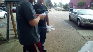 The other member of the team conducting the visitor surveys- yes that is an iPad which was being tested for use in doing surveys; unfortunately, the WiFi signal was not strong enough to use and so paper surveys were used instead.