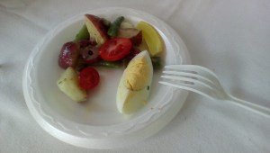This is what she was demoing and selling at the other booth. Really nice version of Salad Nicoise, without the tuna.